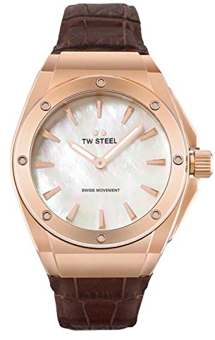 TW Steel Damer analog schweizisk kvarts rörelse klocka med läderarmband CE4034