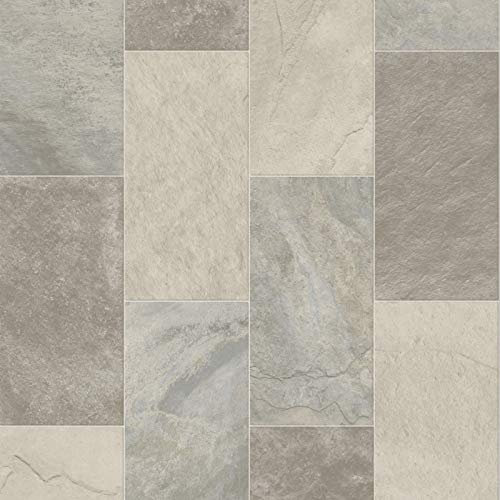 247Floors Forli Tile Effect Vinyl Flooring 2.3mm Realistic Foam Backed Slip Resistant Lino (2.5m x 4m / 8ft 2 x 13ft 1, Light Stone Tiles)