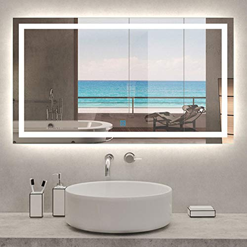 Xinyang Miroir de Salle de Bain Miroir de courtoisie avec éclairage LED et antibuée 140x70cm réversible IP44 Commande par effleurement