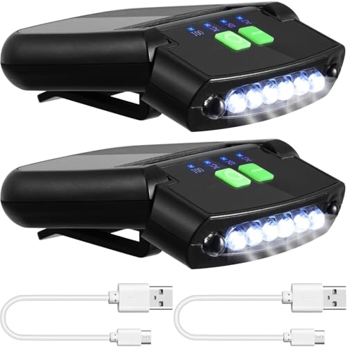 Mudder 2 Pieces LED Clip on Cap Lights USB Rechargeable Cap Flashlight Clip Waterproof Bright Hat Flashlight Headlamp for Fishing Camping Hand Work (Black)