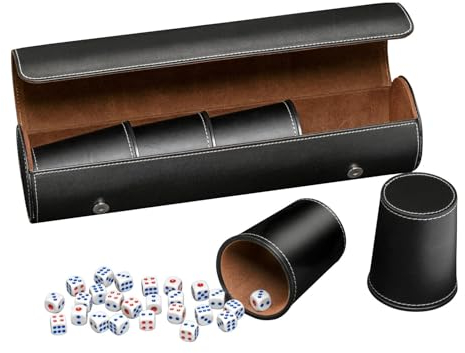 Philos 7995 - Würfelbecher, 5er Set mit Hülle, schwarz, inkl. 25 Würfel