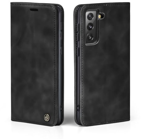 LBH Handyhülle für Samsung Galaxy S22 in Schwarz mit Karten- und Geldfach Smartphone Hülle mit Standfunktion Flip Case Schutzhülle Magnetverschluss Vintage