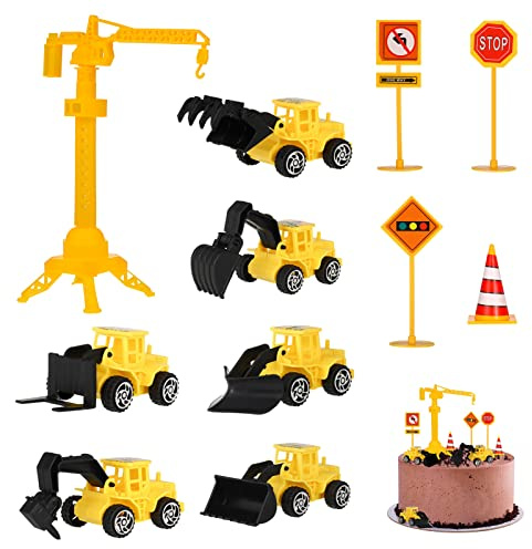 FANTESI Kuchen Deko Baustelle, 12 Stück Bagger Kuchendeko | Baustellenfahrzeuge Verkehrsschilder Kinder, Baustelle Spielzeug Kuchen Deko Junge, Bagger Spielzeugauto, für Geburtstag