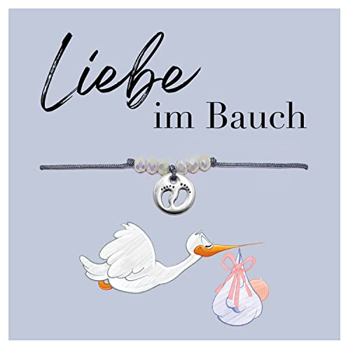 Selfmade Jewelry Armband Damen Mom-To-Be-Armkettchen Makramee Bändchen für werdende Mamas mit Perlen auf schöner Geschenk-Karte (Karte Blau)