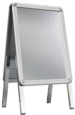 GGMMÖBEL SEATTLE | Plakatständer | A2 | Silber | Premium | Doppelseitig | Werbe Kunden Stopper Tafel Aufsteller Gehweg Träger