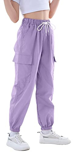 Rolanko Pantaloni Cargo per Bambini,Pantaloni Cargo da Jogging per Ragazzo e Ragazza,Pantaloni Streetwear Danza Cargo per Bambina, Viola, Taglia: 170