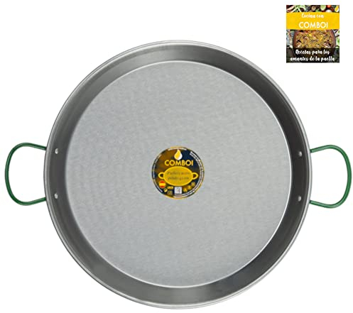 COMBOI - 46 cm Poêle à paella, Plat à Paëlla en acier poli, avec recettes et instructions de conservation, fabriquée en Espagne. (46 cm)