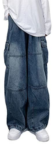 Skateboard Frog Baggy Jeans Donna Denim Cargo Pantaloni Sportivi Larghi Uomo Y2K Pantaloni da Paracadute con Tasche (Blue,L)