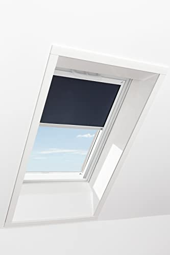 Original Roto Verdunkelungsrollo ZRV - Nahezu vollständige Verdunkelung - Führungsschiene Silber - Für Dachfenster der Baureihe Q - Größe 066/118 | 06/11 - Stofffarbe Blau