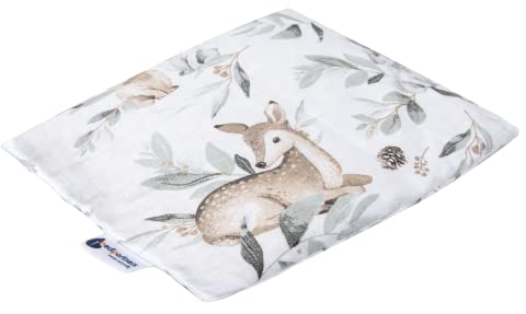 Medi Partners Cuscino termico microonde con noccioli di ciliegia 500g rettangolare 20x25cm 100% Cotone Riscaldante Cuscino Cervicale per terapia del freddo e del calore (Cervo nelle foglie)