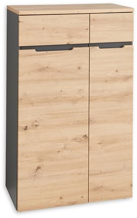 MEMPHIS Aktenschrank Büroschrank Artisan Eiche Optik Graphit | 75 x 197 x 38 cm (B/H/T), Büro, 2 Türen, 2 Einlegeböden auf Ordnerhöhe, griffloses Design mit Eingriff