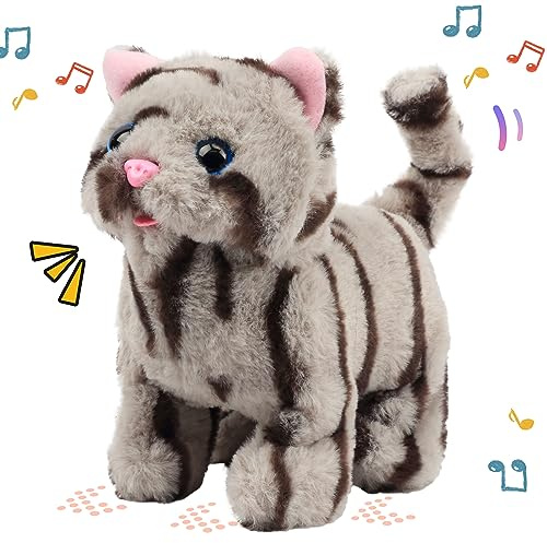 Easfan Walking Kitty Plush Toy Electric Interactive Cat Stuffed Animal Meowing Tail Wagging Head Nodding Cat Pet Toy Animated Kitten Birthday for Kids Toddlers,9