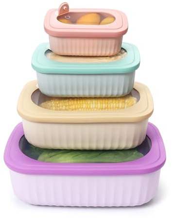 Frischhaltedosen mit Deckel Vorratsdosen Set luftdicht Kunststoff Stapelbar | Spülmaschinen Mikrowellen Gefrierschrank Geeignet 4er Kunststoffschüssel Meal Prep Lunch Reste Kühlschrank Organisation