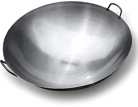 Wok e padelle, Wok in ghisa con 2 manici, wok e padelle - Wok tradizionale cinese martellato con fondo rotondo, padella antiaderente non rivestita, 50 cm