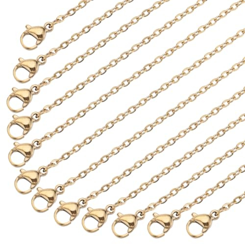 SUNNYCLUE Halskettenkette Edelstahl Gold, 0.5m lang, 2mm, 20 Stück | Karabinerverschlüsse, Kabelketten, Für Halskette Schmuckherstellung, Große Menge