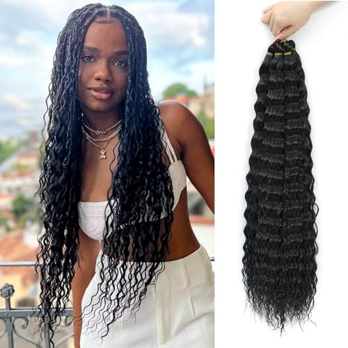 MLETULIPS Ocean Wave Crochet Hair Extensions Deep Wave Braiding Crochet Hair Soft Synthetic Curly Braiding Crochet Hair for Black Women (1B, 22 inch (pack of 6）)