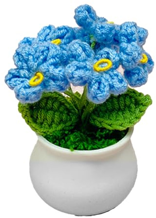 NLDGR Häkelblumen Vergissmeinnicht, Gestrickte Blumen, Häkeldekorationen, Handgefertigte Gehäkelte Blumen, Vergissmeinnicht, Kleiner Blumentopf für Heimbüro-Schreibtischdekorationen (3)