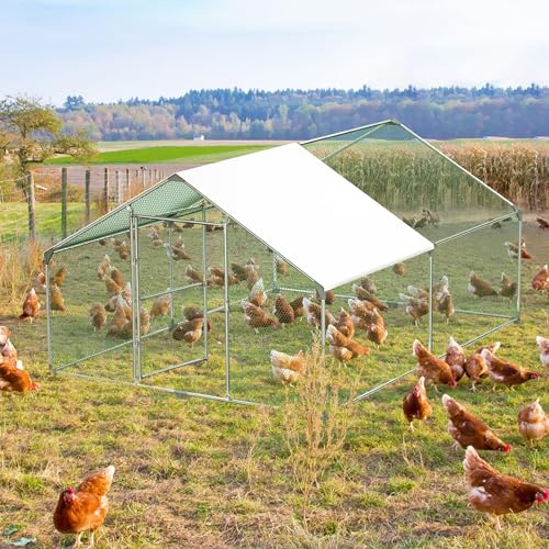UISEBRT 3x4x2m Hühnerstall Freilaufgehege Außengehege Hühnerhaus mit PE Sonnenschutzdach Hühnerkäfig mit Schloss Verzinkter Stahlrahmen Haustierkäfig