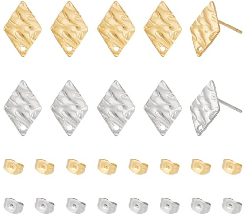 UNICRAFTALE 16 st 2 färger spik örhängen rostfritt stål dubbar diamantörhängen 12 mm för smyckestillverkning texturerade örhängen med hål för smycken