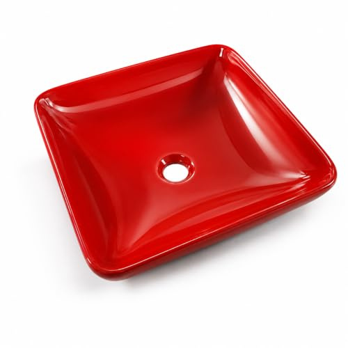 paplinskimoebel Aufsatzwaschbecken Waschbecken Waschschale RUND OVAL für das Badezimmer und Gäste-WC ohne Hahnloch und ohne Überlauf Aufsatzwaschbecken Rot Grau Schwarz (ROT, 38)