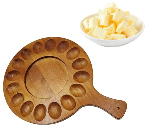 Reversible Egg and Cheese Board | Charcuterie Serving Tray with Handle | Wooden Deviled Egg Plate | Round Wood Charcuterie Board, Serving Tray with Egg Compartments, Wooden Egg Holder with Handle