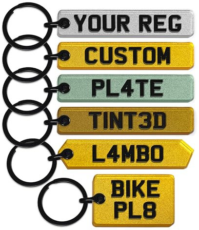 Pixly® Personalised Custom Licence Plate Keychain, Mini UK Number Plate Keyring, Name Key Chain, Motorbike Hex Car Registration Key Ring, Gift Private Reg Fob, Gift for Him Her (Motorbike Plate)