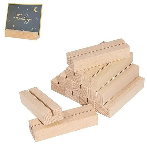 Qehyuelefu 10 Wooden Place Card Holders, Table Number Stands and Menu Holders for Indoor/Outdoor Weddings, Parties, Events
