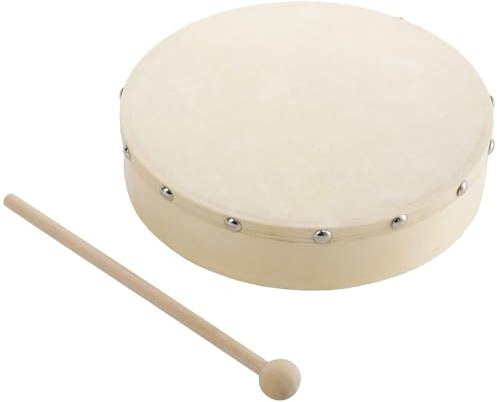Wood Hand Drum – Frame Drums for Kids & Adults | 8-Inch & 10-Inch Beech Wood Drum Set with Stick | Sheepskin Percussion Instrument | Educational Music Toy for School, Party, and Beginners