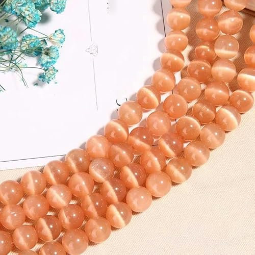 15 Strand 4-14.0mm Cat Eye Natural Stone Crystal Beads Smooth Round Beads for Bracelets Handmade DIY Jewelry Components Making-Champagne-4.0mm 101Pcs