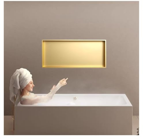 Rygcrud Dusche Nische, Edelstahl Badezimmer Regal Eingelassen, Keine Kacheln Erforderlich, Großes Fassungsvermögen Wand Nische Organizer Für Toilette, Küche, Horizontaler Einbau(Gold-a,62x32x12.5 cm)