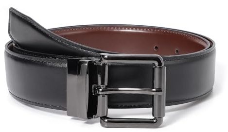 LEACOOLKEY Wendegürtel Ledergürtel Herrengürtel Arbeit Freizeitgürtel Two-in-One Gürtel mit Rotierte Schnalle Doppelseitiger Herrengürtel