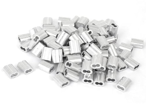TOP-VIGOR 100Pcs 2mm Aluminum Sleeves Clips, Wire Rope Clamp Crimping Loop Sleeve Clips, Aluminum Cable Sleeves Clips Fittings Double Holes for Wire Rope and Cable