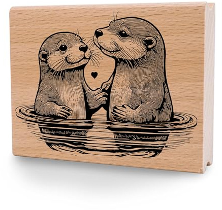 NEWSTAMPS Stempel Otter-Paar Motivstempel aus Holz & Gummi zum Karten und Geschenke basteln, Holzstempel für Tiere, Tierstempel, Liebe, Hochzeit, Valentinstag, Scrapbook, Textilstempel, Deko, Freunde