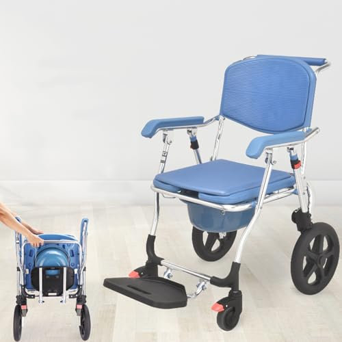 LoJax Toilettenstuhl Mit Rollen, Fahrbar Toilettenhocker Erwachsene Mit Eingebettet Toiletteneimer Und Armlehnen, Duschstuhl Nachtstuhl 150Kg Tragkraft Für Patienten Senioren Behinderte