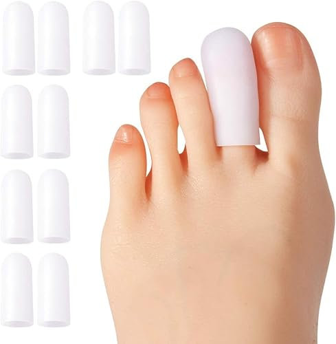 Gel Toe Protector Caps, 10 pcs Soft Toe Covers, Silicone Toe Cover Protector for Running,Walking Prevent Blister,Corn,Calluses,Sore Toes,Hammer Toes Other Toe Problems Prevent Friction Injury (White)
