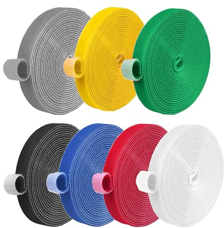 HAXIHA 7 Rollos Bridas Reutilizables,20mmx3m Cinta de Gancho y Bucle Sujeta Cables,Cortables a la Longitud Deseada,para el hogar y la oficina Asegurar Cables Management Bridas de Cable