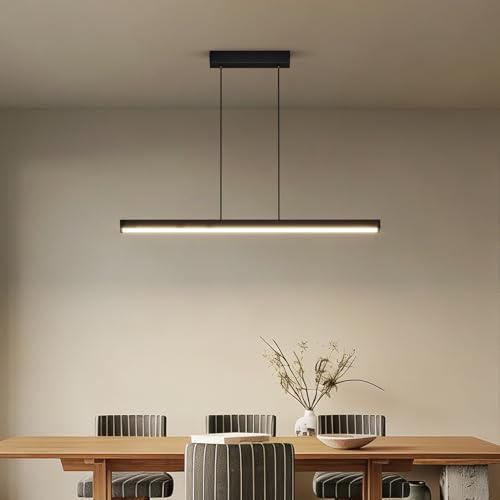 Coinmit 80CM LED Dimmbar Hängelampe, mit Fernbedienung, 24W, Schwarz | 3000K/4000K/6000K , Einstellbare Pendelleuchte, Modern Esstisch Hängeleuchte, für Esszimmer, Küche, Büro, Wohnzimmer