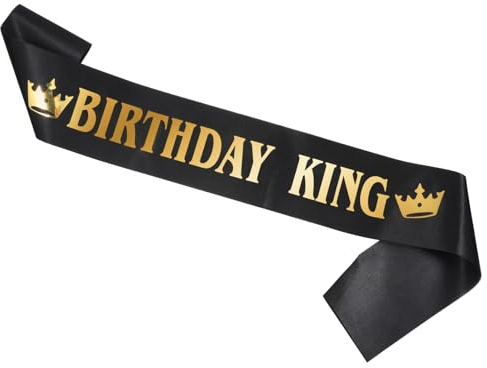 Birthday King Sash, Gold Foil Letter and Black Satin Birthday Sash for Men Birthdays Boy Sashes Funny Birthdays Party Decorations for Men & Boys Party Favors Supplies (Black)