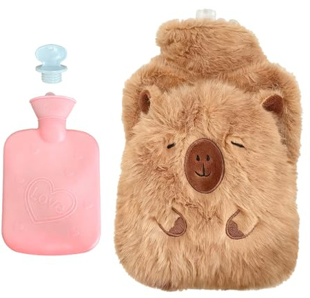 Wärmflasche mit Bezug,Wärmflasche Groß kinder Süß PlüSch Wärmflaschen tier, Hot Water Bottle zur Schmerzlinderung,Reinigung Abnehmbar,Capybara Geschenke für Familie und Freunde-1L