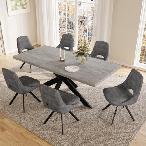 JIEXI Essgruppen Für 4-6 Personen, Esstisch Ausziehbar, Moderner Grauer MDF-Holztisch, Geeignet Für Wohnzimmer, Küche, Versammlungen