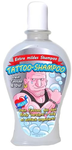 Scherzartikel Shampoo für Erwachsene | witzige Geschenkidee für Geburtstag und Party | Schampoo Duschgel Partygeschenk (Tattoo)