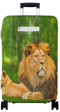 Mateju Elastisch Kofferschutzhülle, Tiermotive Kofferhülle Gepäck Cover, Waschbare Reisekoffer Hülle mit Taschen 19-32 Zoll Trolley Case Kofferbezug (Löwe D,M)