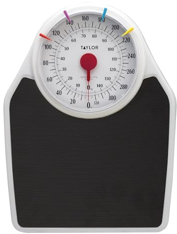 Taylor Battery Free Analog Scales for Body Weight, 330LB Capacity, Easy to Read Large 7-inch Dial, 18.4 x 13.7-inch Ribbed Mat Platform, Black