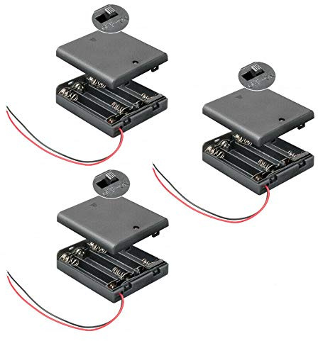 PerfectHD Batteriehalter - AA Batteriefach - 4X AA Mignon - mit EIN- und Ausschalter - 3 Stück in einem Set - schwarz
