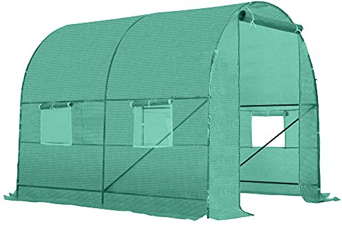Outsunny Invernadero de Exterior 2,5x2x2 m Invernadero de Túnel con Cubierta de PE 140 g/m² para Cultivo Plantas Verduras Frutas en Jardín Terraza Verde
