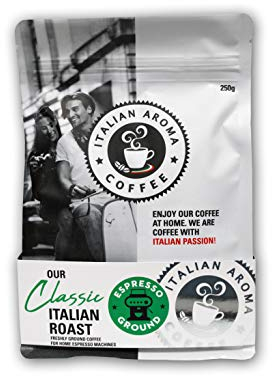 Italian Aroma Coffee - 250g Espresso Ground Coffee for Home Espresso Machines and Stovetop - Fine Grind