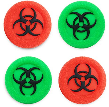 Playrealm Soft Rubber Silicone 3D Texture Thumb Grip Cover x 4 for PS5, PS4, Xbox Series X/S, Xbox One, Switch PRO Controller (BioH Red Green Pack)