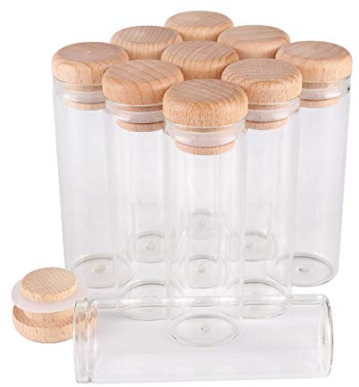 PYouo-große Reagenzgläser, 24 Stück Hochzeit Crafts Geschenk, 45ml 30 * 90mm Reagenzgläser mit Holzkappen Glasgläser, Glasbehälter Wishing Bolttes wünschen Flasche, Hochwertige Materialien