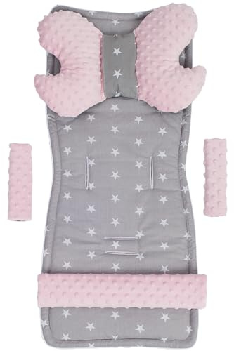Medi Partners Funda Silla Paseo Verano Colchoneta Universal Carro Bebe Coche Colchón Capazo Saco para Carrito Protector Cochecito Sillas Fundas Cover (Estrellas de Minky Rosa Claro)