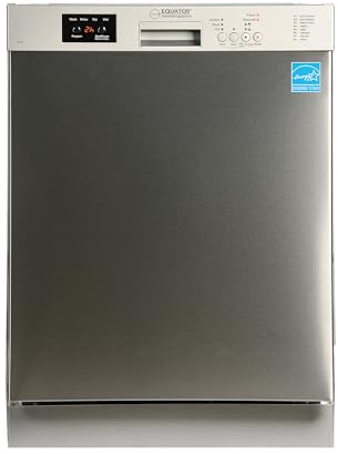 Equator 24-Inch Built-In Dishwasher, ADA Compliant Energy Star Stainless Steel Tub 14 Place Settings, 51 dB Quiet Operation, 8 Wash Programs, Wine Rack & 150°F Sanitize Cycle - Stainless